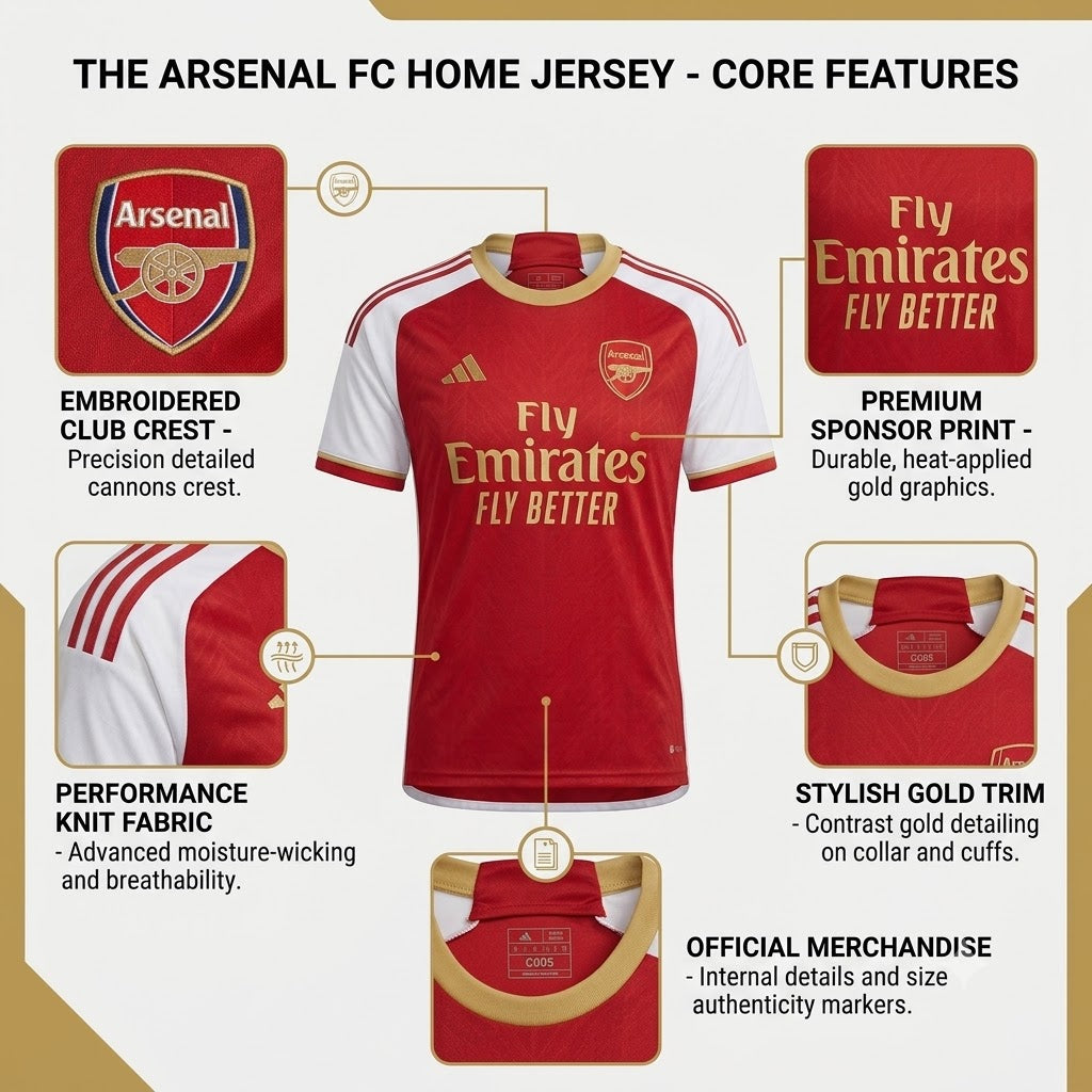 Arsenal FC Home Jersey 2023/24 - Premium Red & Gold Edition
