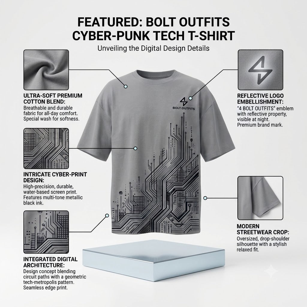 BOLT OUTFITS Circuit Graphic Oversized T-Shirt – Grey