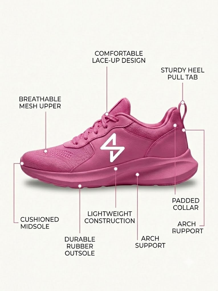 Bolt Outfits Women's Pink Lightweight Sneakers – Stylish Everyday Sports Shoes