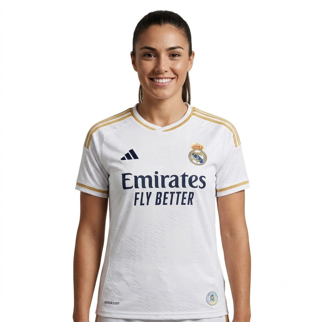Real Madrid 23/24 Home Jersey - White & Gold Football T-Shirt (Premium Edition)
