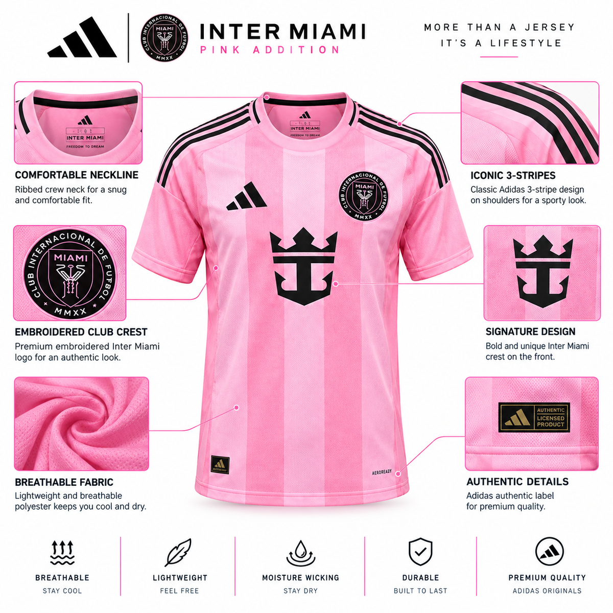 Inter Miami Pink Home Football Jersey for Men – Black Stripes Edition