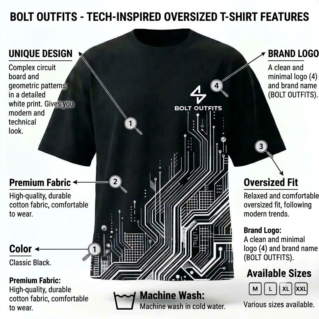 Bolt Outfits Black Oversized Circuit Graphic T-Shirt – Bold Techwear