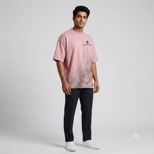Bolt Outfits Pink Circuit Graphic Oversized T-Shirt