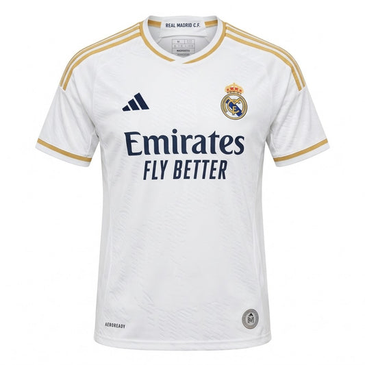 Real Madrid 23/24 Home Jersey - White & Gold Football T-Shirt (Premium Edition)