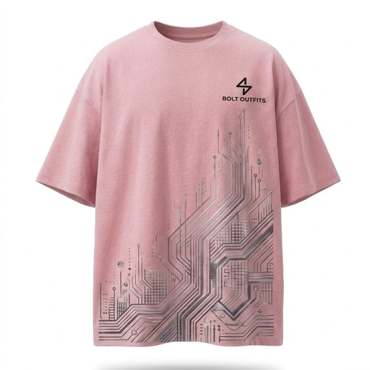 Bolt Outfits Pink Circuit Graphic Oversized T-Shirt